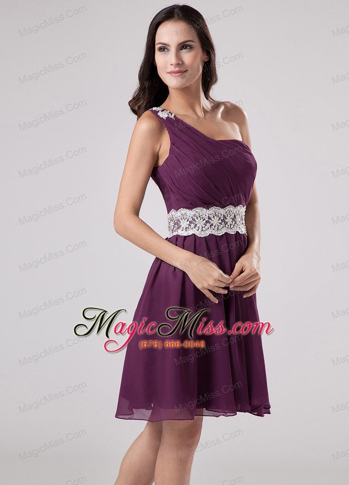 wholesale dark purple one shoulder 2013 prom dress with sash and ruch chiffon