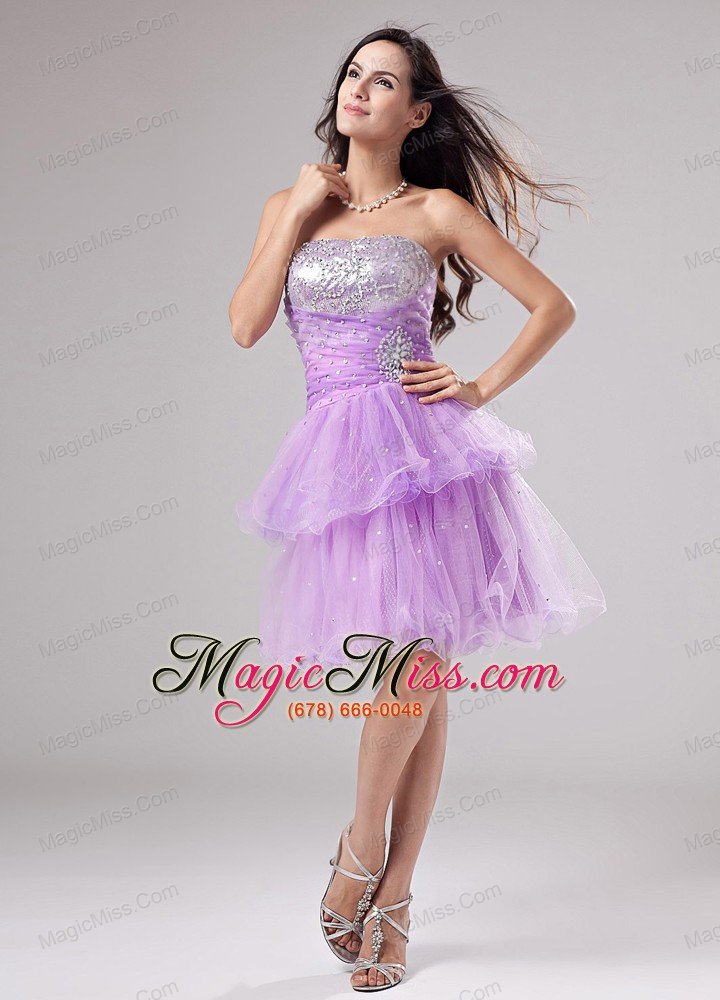 wholesale lovely lavender strapless prom dress with beading and ruch with organza in 2013