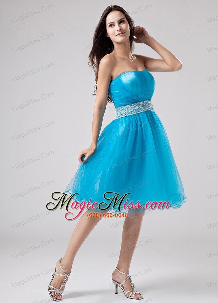 wholesale 2013 teal strapless prom dress with sash and ruch with organza