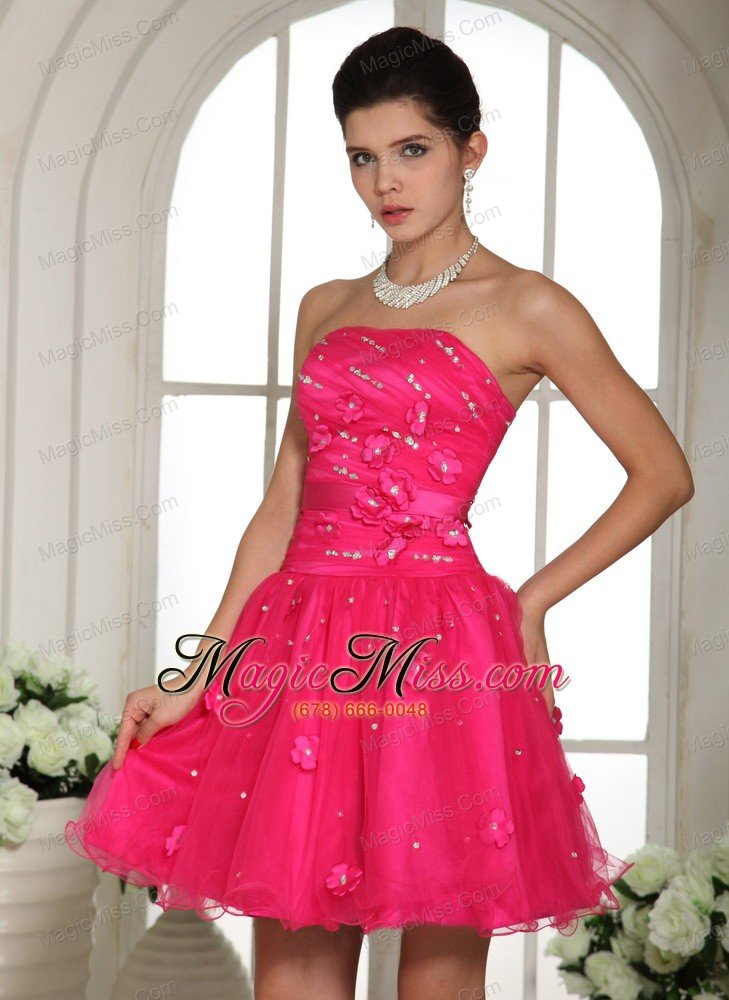 wholesale 2013 hot pink prom dress with appliques and beading mini-length for custom made