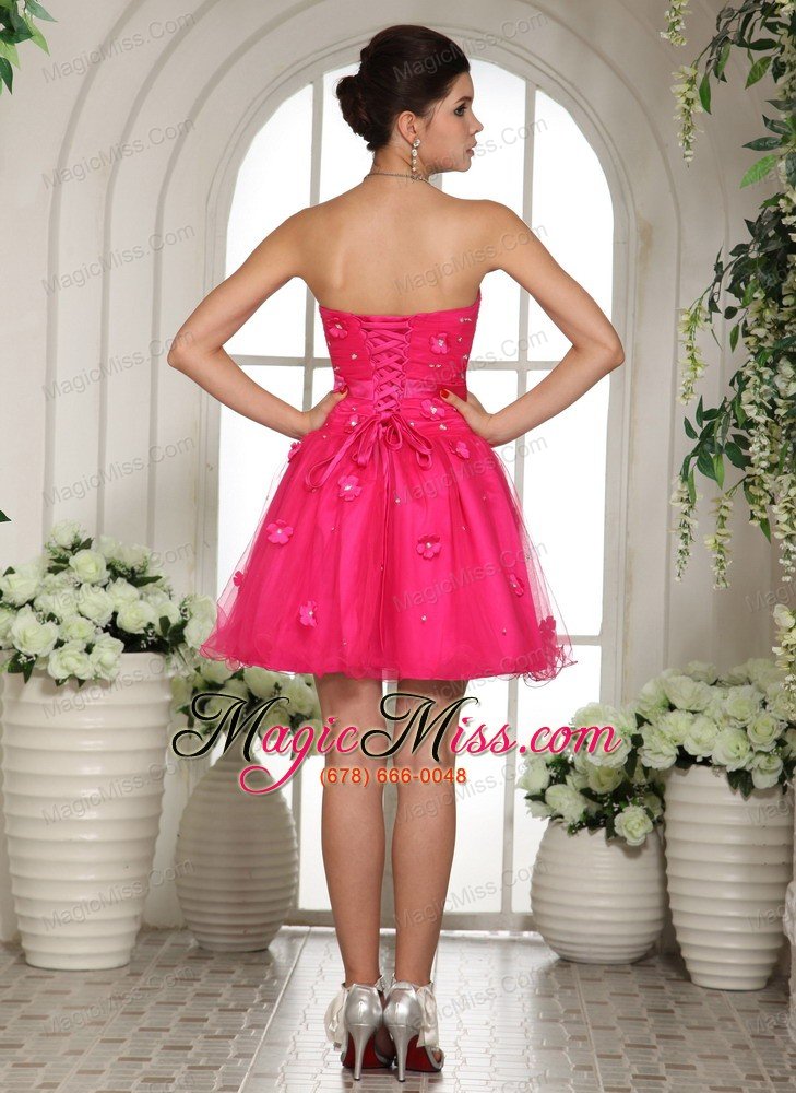 wholesale 2013 hot pink prom dress with appliques and beading mini-length for custom made