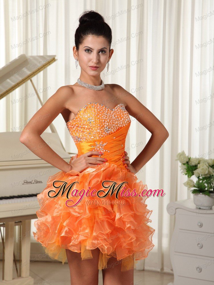wholesale mini-length sweetheart orange cocktail dress with bust beading and ruffles