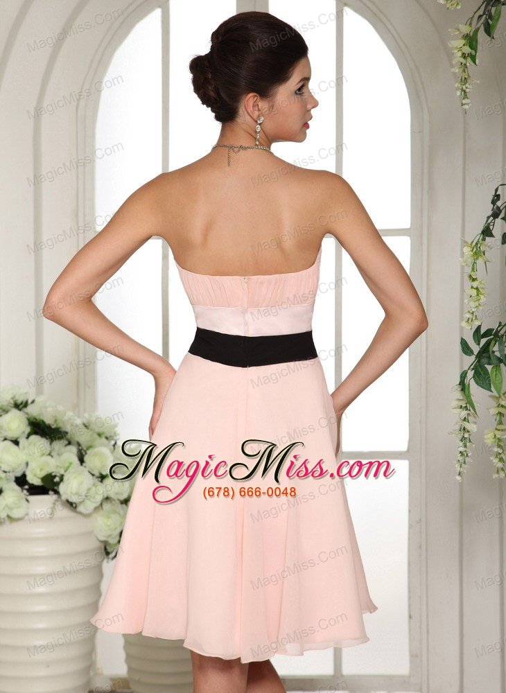 wholesale baby pink prom dress with black sash knee-length