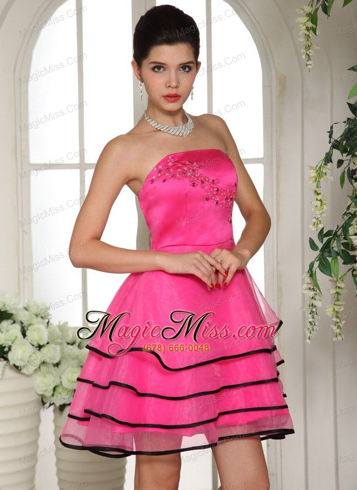 wholesale hot pink and black homecoming dress with appliques and beading for custom made