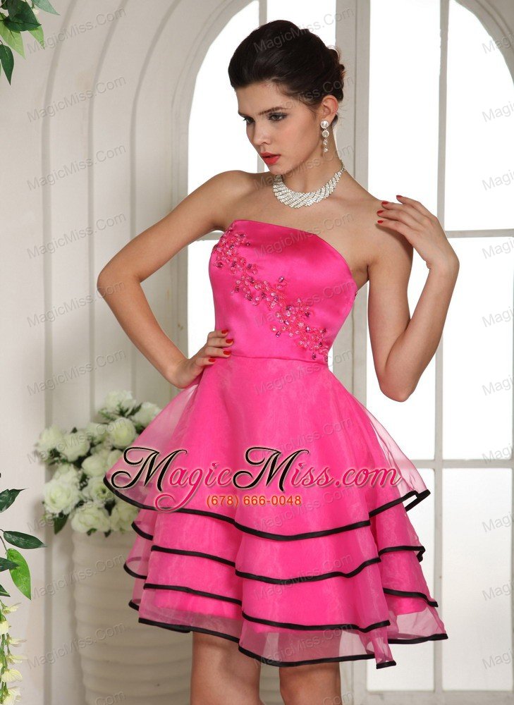 wholesale hot pink and black homecoming dress with appliques and beading for custom made