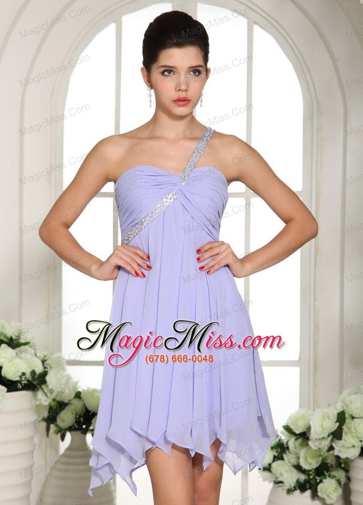 wholesale lilac beaded decorate one shoulder mini-length chiffon 2013 homecoming / cocktail dress