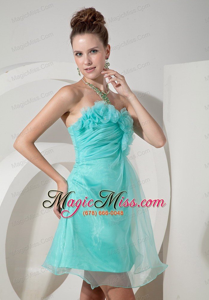 wholesale apple green a-line / pricess strapless mini-length hand made flowers prom / homecoming dress