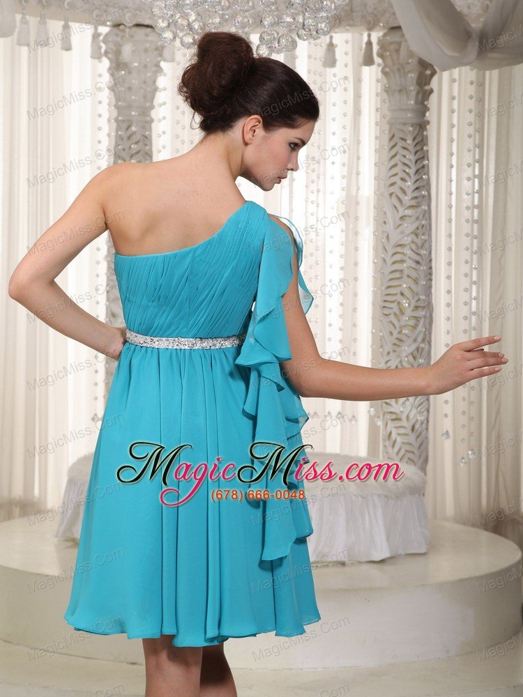 wholesale teal empire one shoulder mini-length chiffon beading prom dress