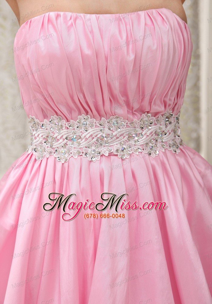 wholesale ruched bodice sash with beading lovely prom / cocktail dress for formal evening pink taffeta and mini-length