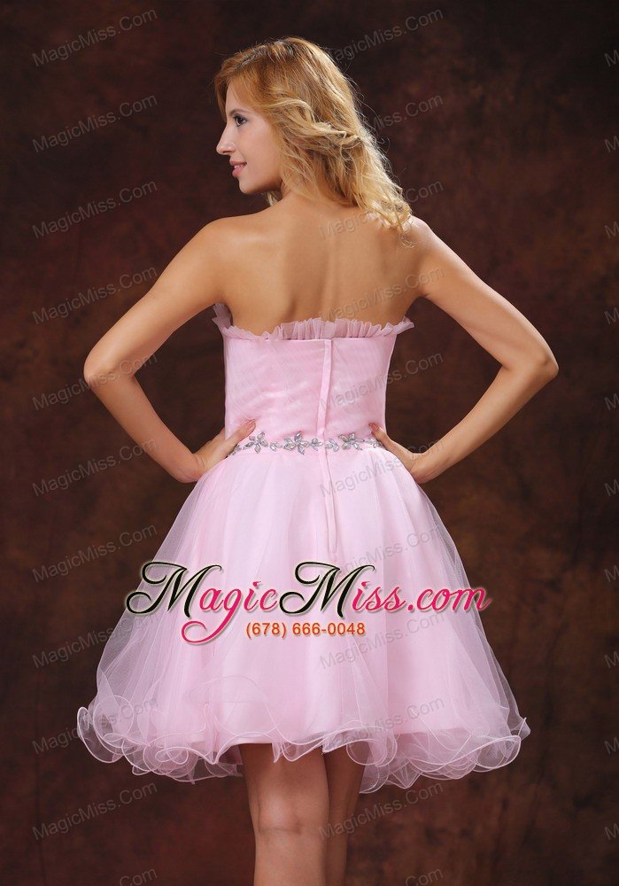 wholesale strapless baby pink and custom mini-length made for 2013 prom dress with beading organza
