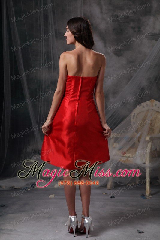 wholesale custom made red column cocktail dress strapless taffeta ruch knee-length