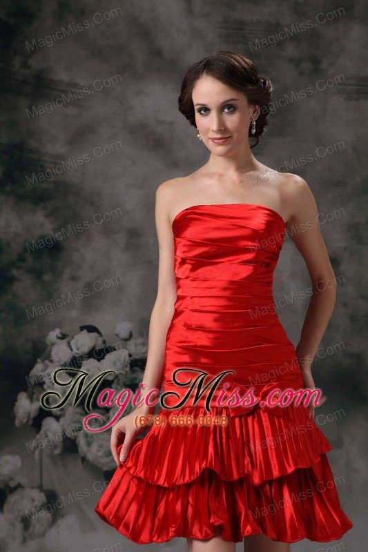 wholesale beautiful red column cocktail dress strapless taffeta ruch mini-length