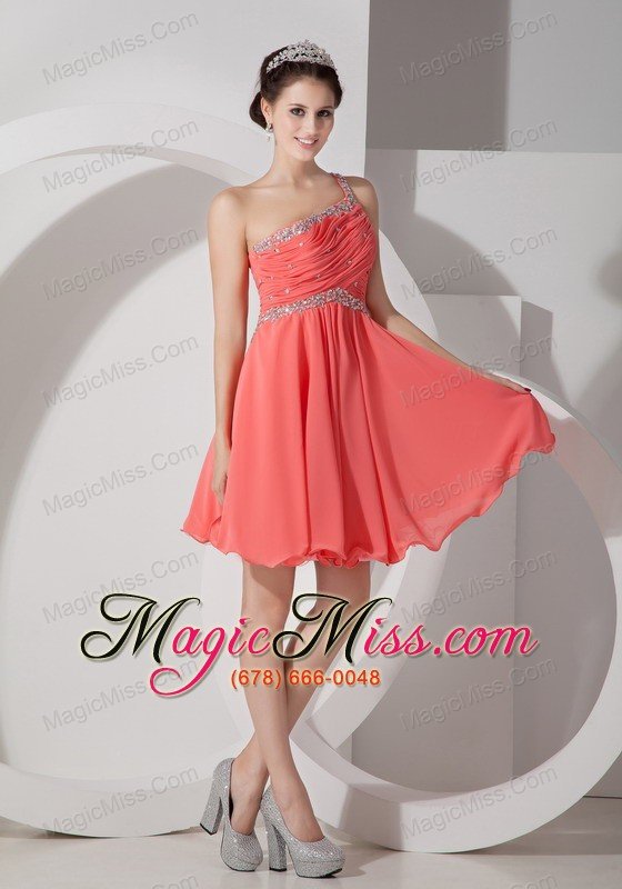 wholesale lovely orange red empire one shoulder homecoming dress chiffon beading and ruch mini-length