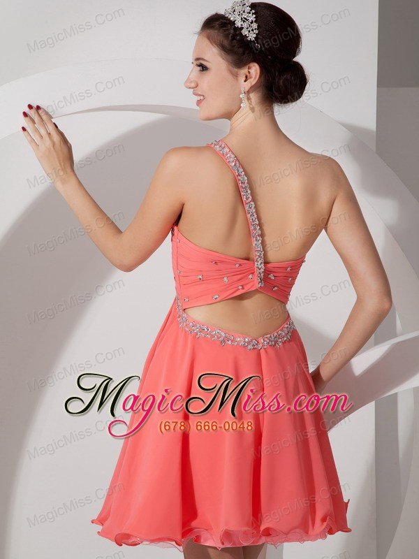 wholesale lovely orange red empire one shoulder homecoming dress chiffon beading and ruch mini-length