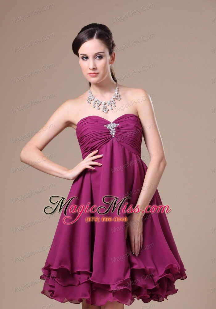 wholesale fuchsia homecoming dress with sweetheart neckline knee-length beaded decorate