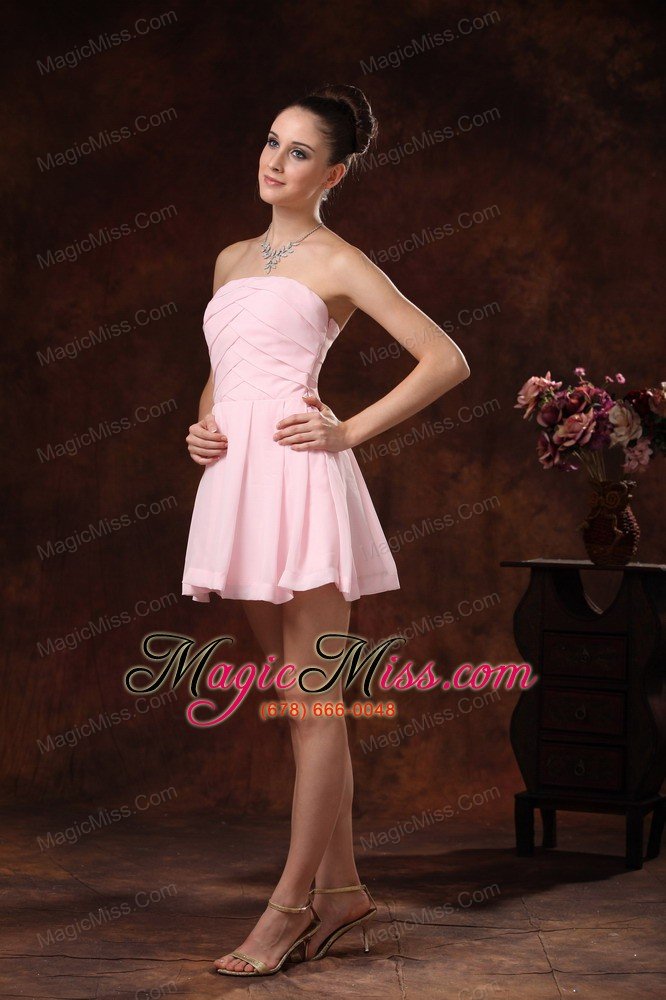 wholesale baby pink ruch mini-length club strapless cocktail dress for custom made