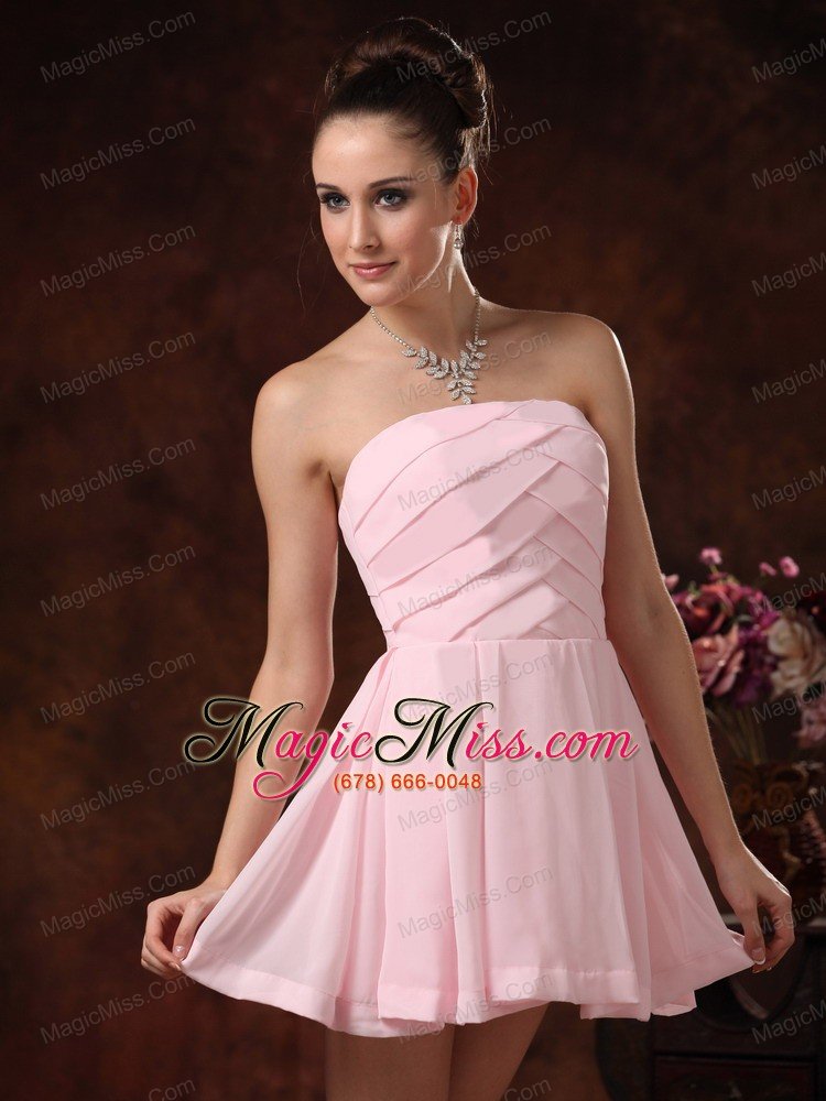 wholesale baby pink ruch mini-length club strapless cocktail dress for custom made