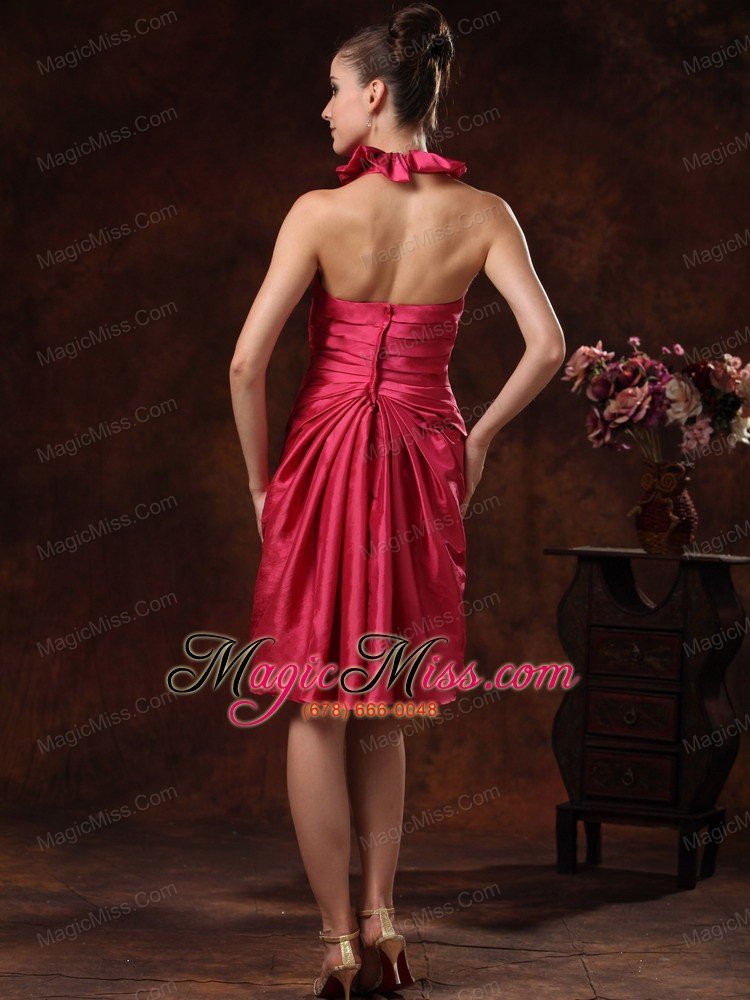 wholesale beaded and ruched for hot pink halter prom dress knee-length in grandville