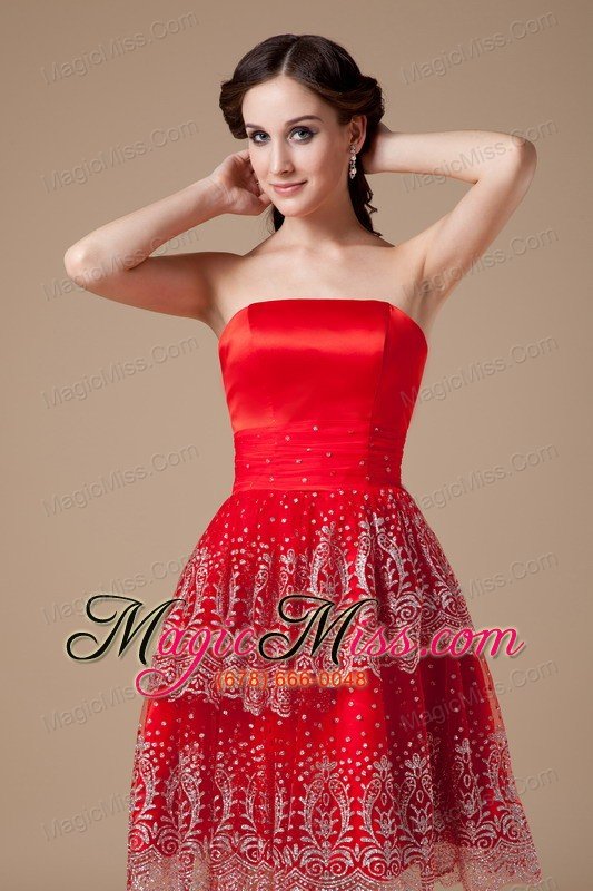 wholesale sexy red a-line strapless prom dress taffeta beading knee-length