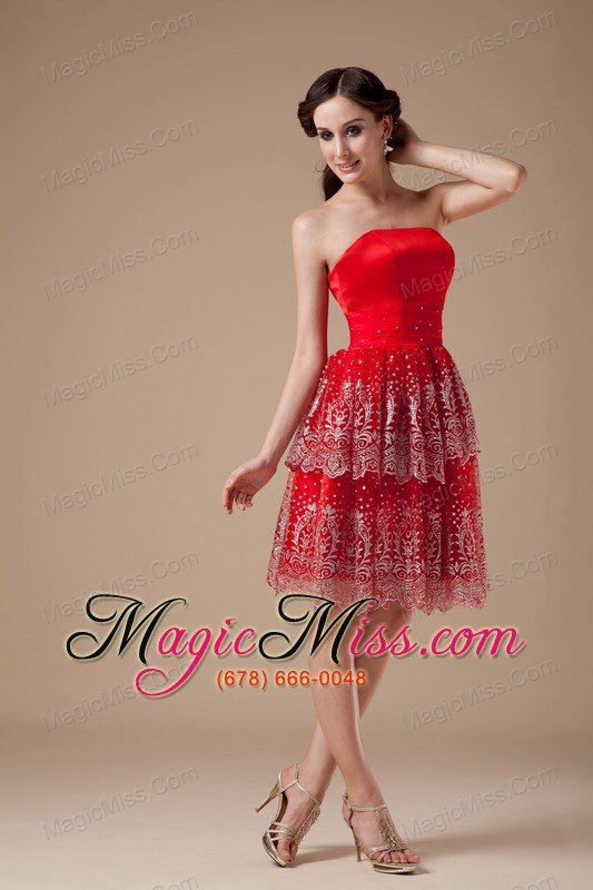 wholesale sexy red a-line strapless prom dress taffeta beading knee-length