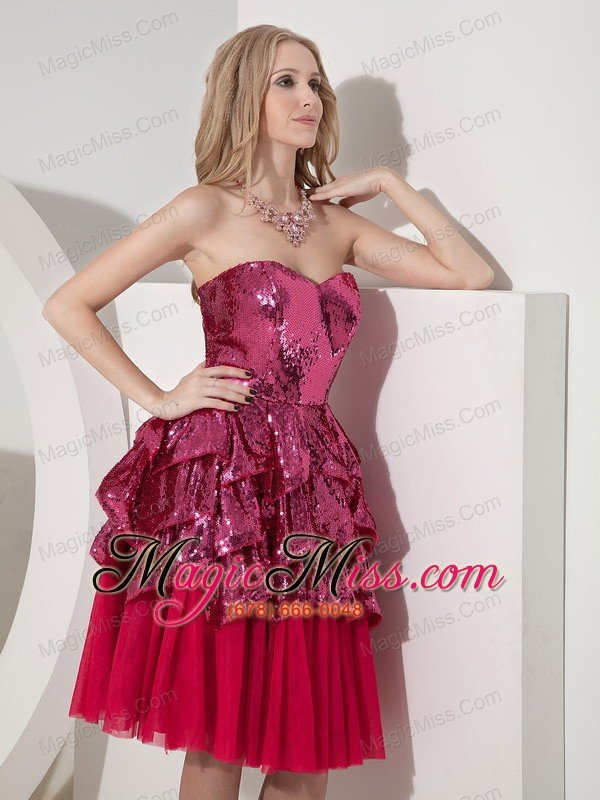 wholesale custom made red column cocktail dress sweetheart chiffon and sequin knee-length