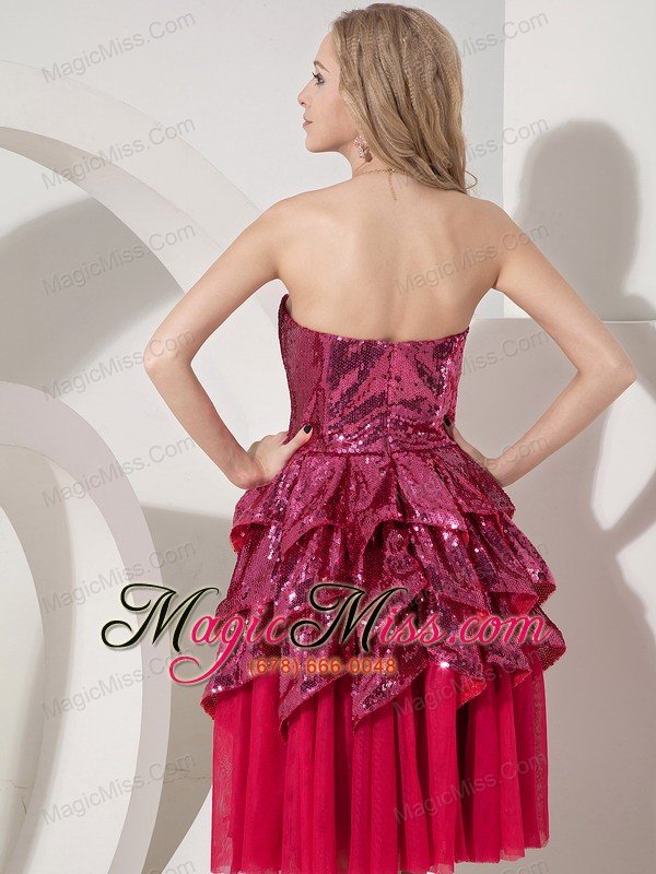 wholesale custom made red column cocktail dress sweetheart chiffon and sequin knee-length
