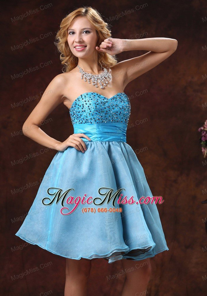 wholesale 2013 baby blue sweetheart beaded decorate prom dress with mini-length in cocktail