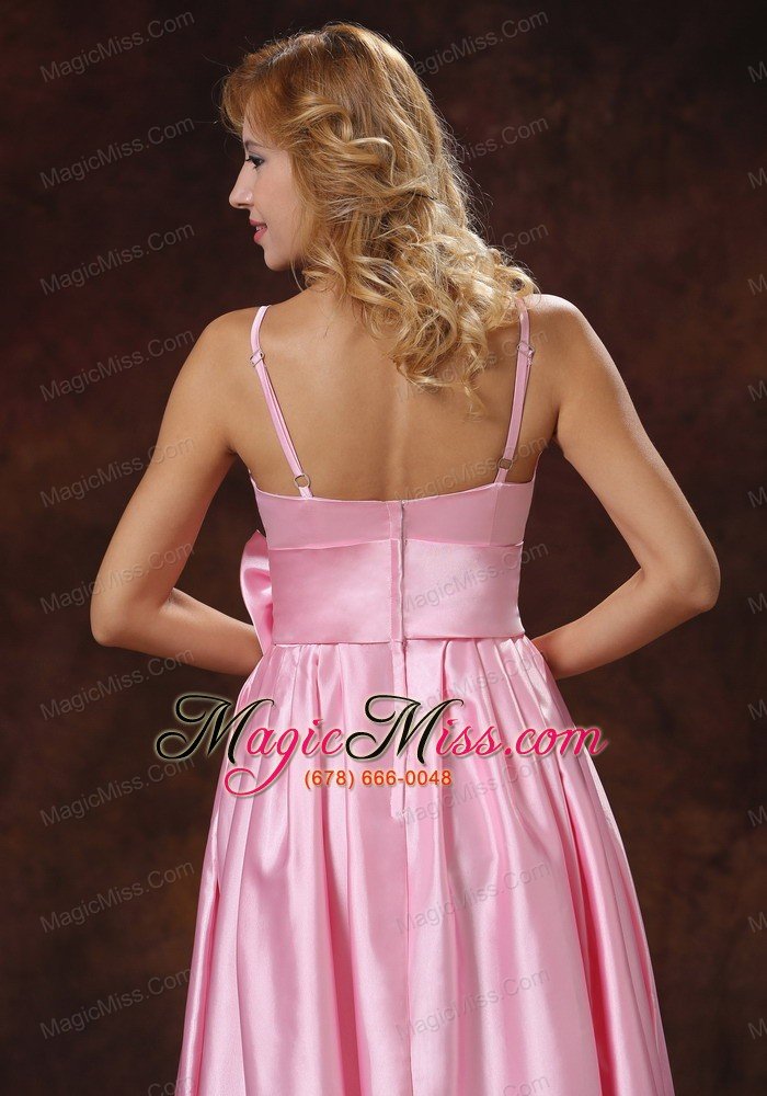 wholesale baby pink spaghetti straps lovely prom dress with sash tea-length