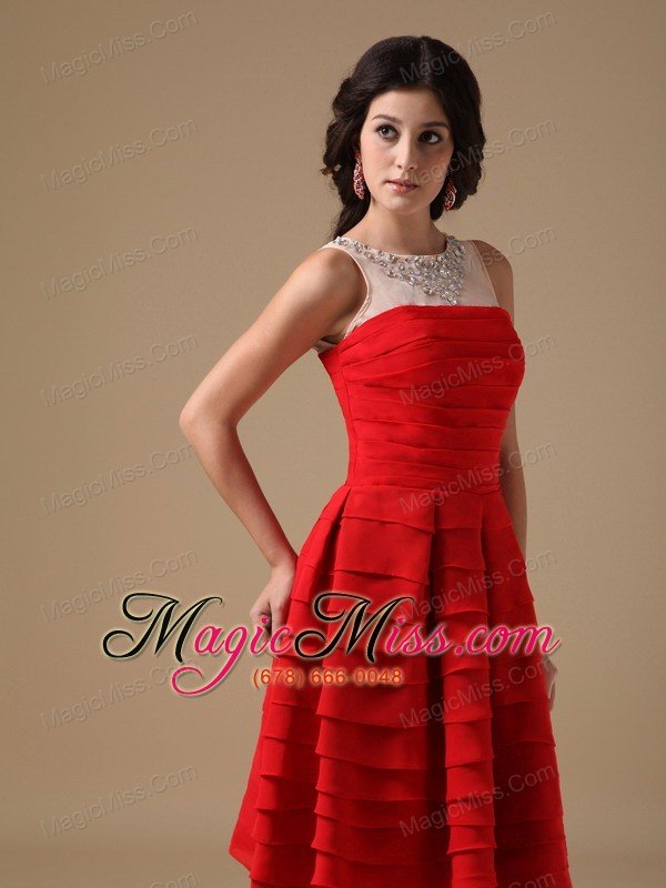 wholesale white and red a-line bateau knee-length chiffon beading prom dress