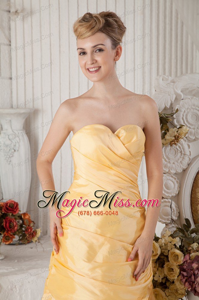 wholesale yellow a-line sweetheart knee-length taffeta ruch prom dress