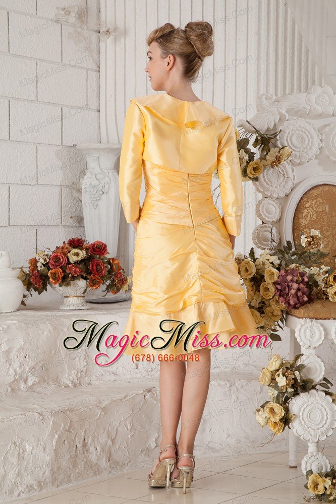 wholesale yellow a-line sweetheart knee-length taffeta ruch prom dress