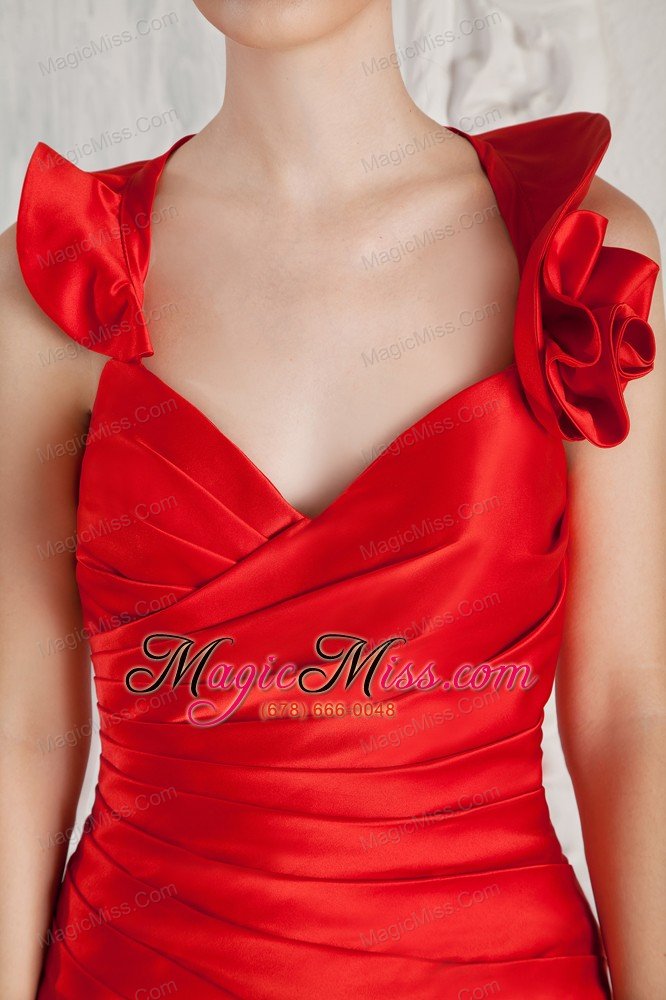 wholesale red column halter short prom dress satin ruch mini-length