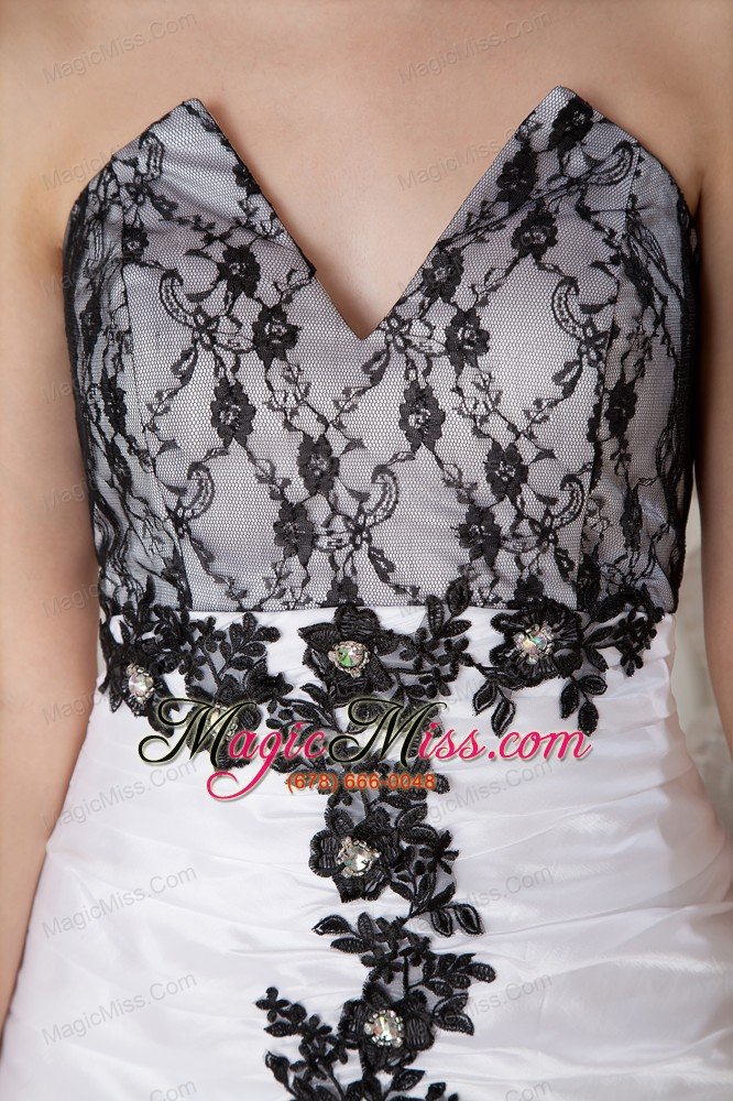 wholesale black and white mermaid sweetheart tea-length taffeta beading prom dress