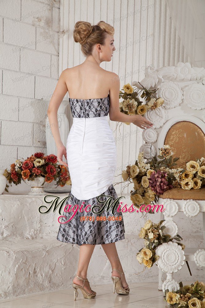 wholesale black and white mermaid sweetheart tea-length taffeta beading prom dress