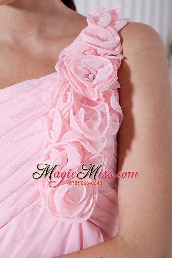 wholesale pink empire one shoulder short prom / homecoming dress chiffon hand made flowers mini-length