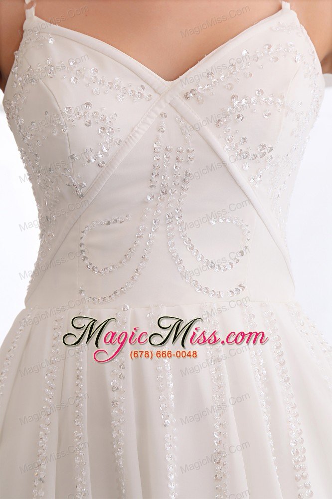 wholesale white a-line straps sequins prom dress mini-length chiffon