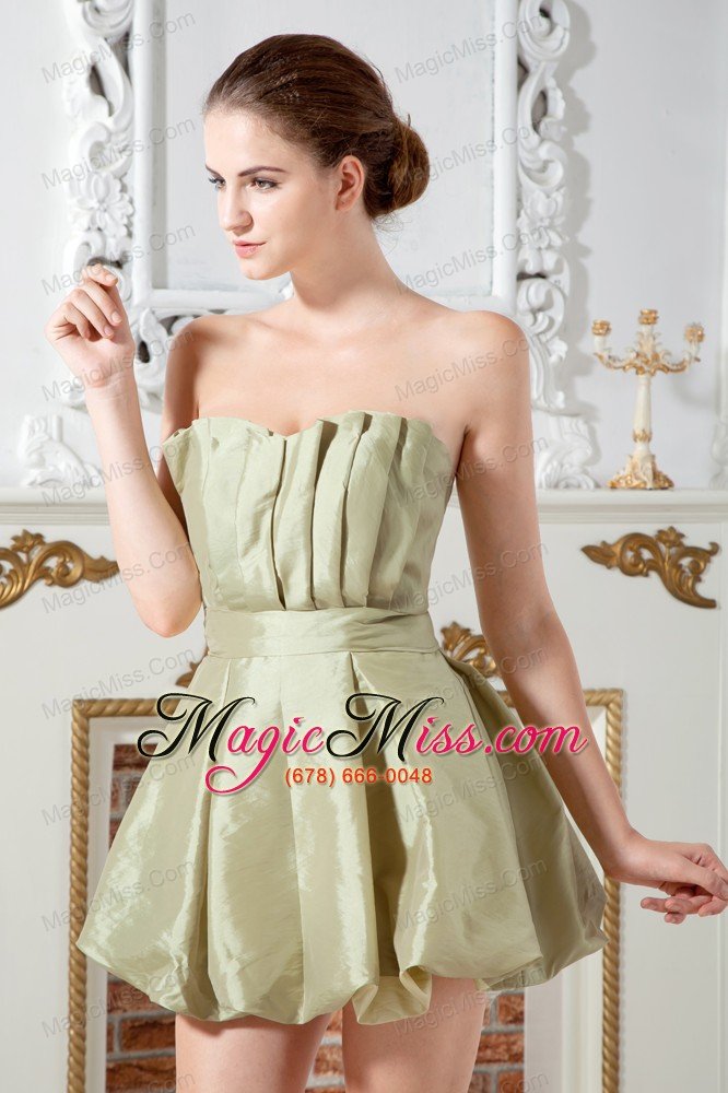 wholesale olive green a-line sweetheart cocktail dres ruch mini-length taffeta