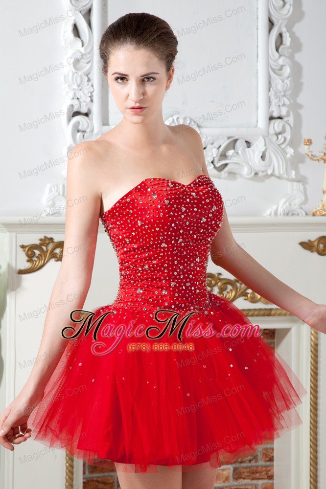 wholesale red prom dress a-line sweetheart mini-length tulle beading