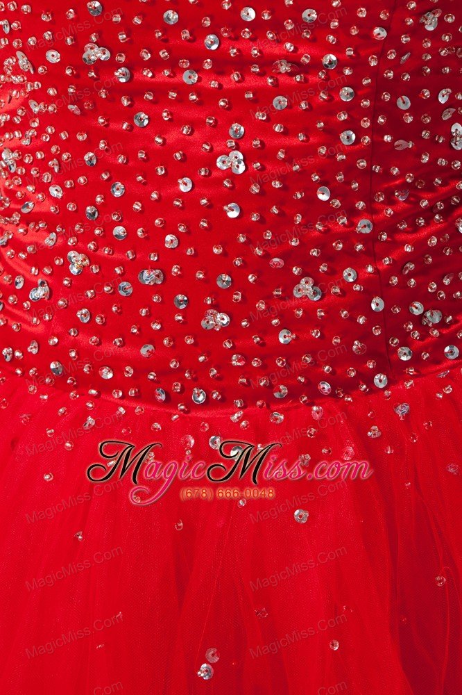 wholesale red prom dress a-line sweetheart mini-length tulle beading
