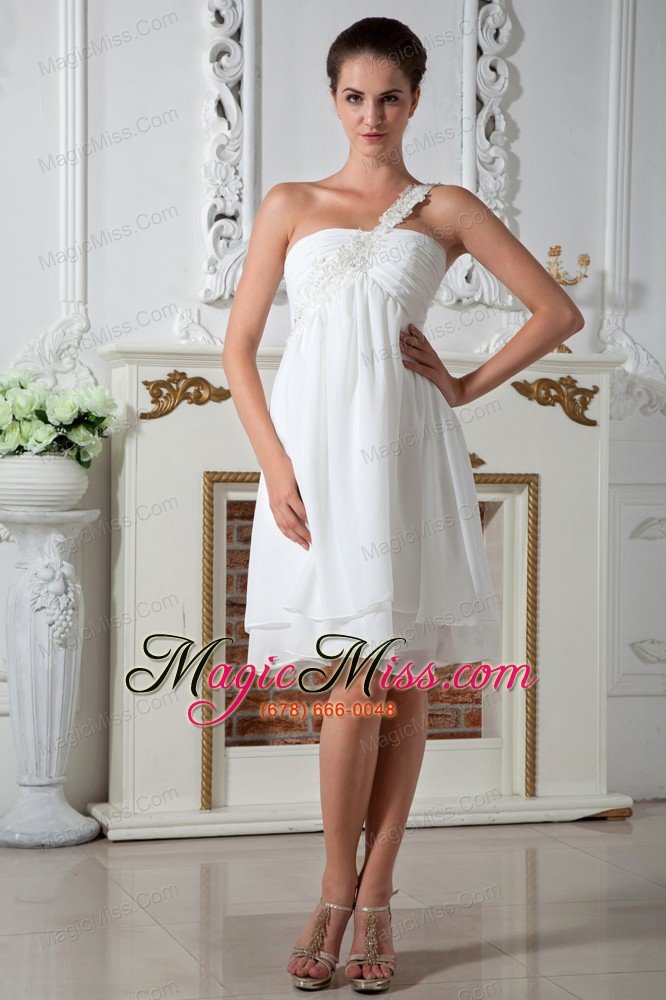 wholesale white empire one shoulder appliques short prom dress knee-length chiffon
