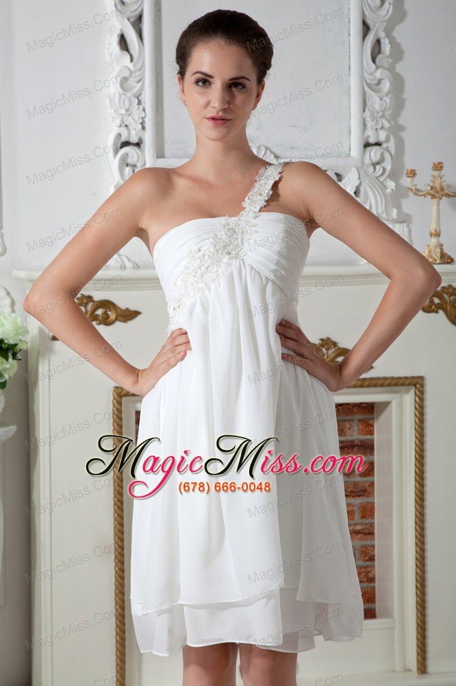 wholesale white empire one shoulder appliques short prom dress knee-length chiffon