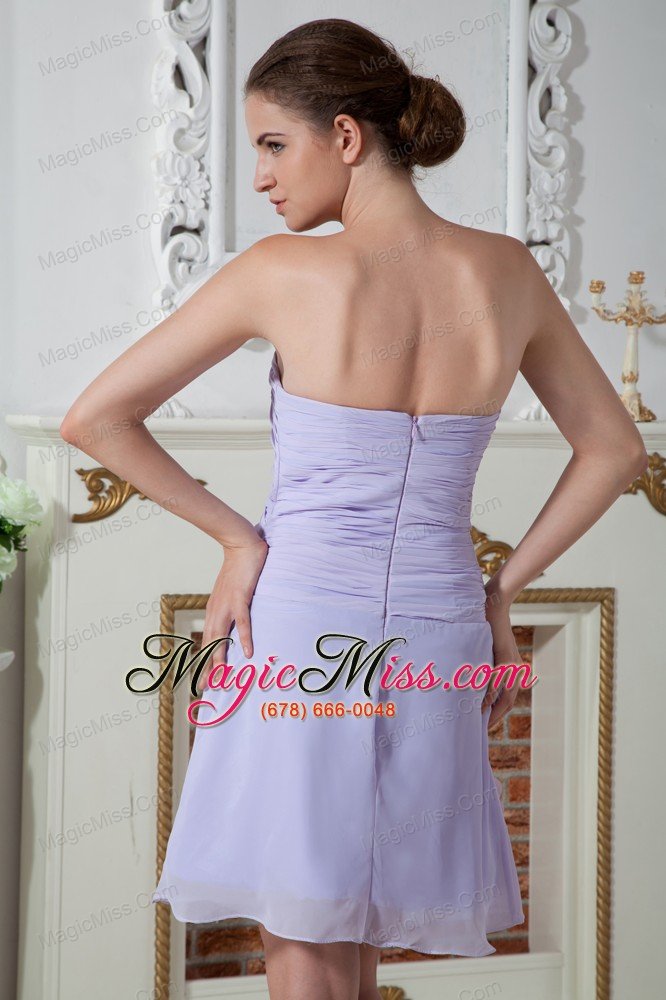 wholesale lilac empire sweetheart prom dress knee-length chiffon ruch hand made flowers