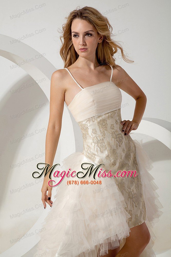 wholesale white column straps wedding dress high-low tulle