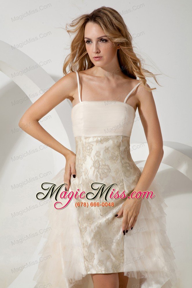 wholesale white column straps wedding dress high-low tulle