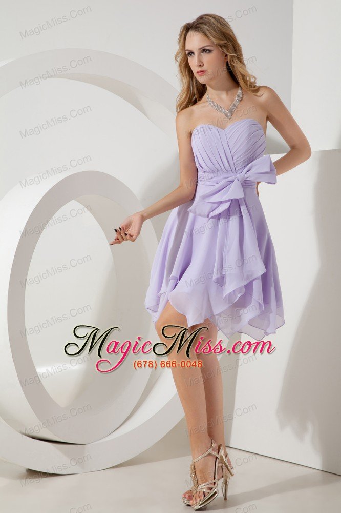 wholesale lilac empire sweetheart bridesmaid dress mini-length chiffon bowknot