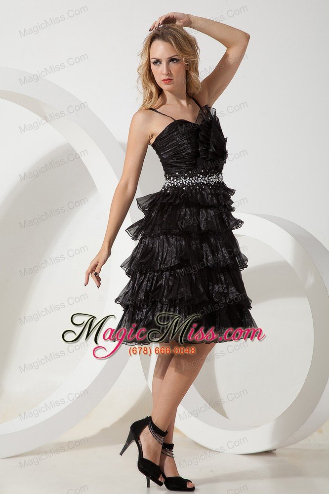 wholesale black a-line / pricess straps beading short prom / homecoming dress knee-length organza