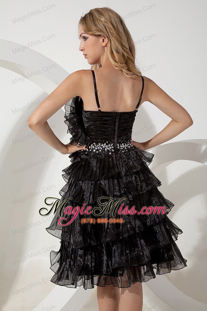 wholesale black a-line / pricess straps beading short prom / homecoming dress knee-length organza