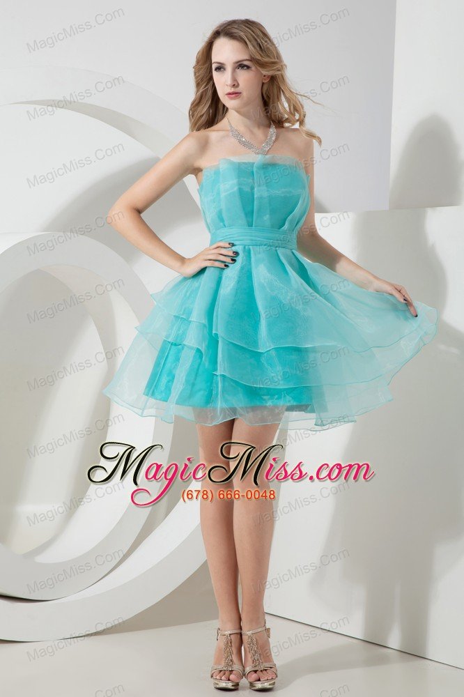 wholesale light blue a-line strapless cocktail dress ruch mini-length organza