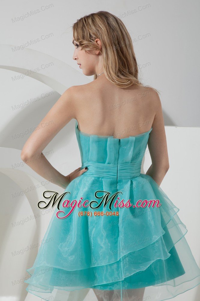 wholesale light blue a-line strapless cocktail dress ruch mini-length organza