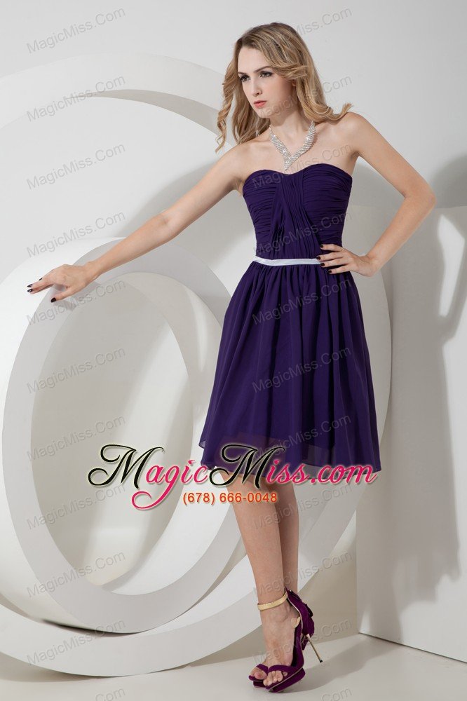 wholesale purple a-line strapless ruch prom dress knee-length chiffon